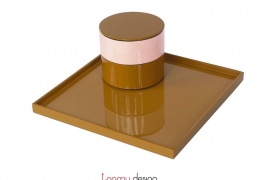 Round curry/light pink 2-tier lacquer box size XS  D9*H7,8 cm